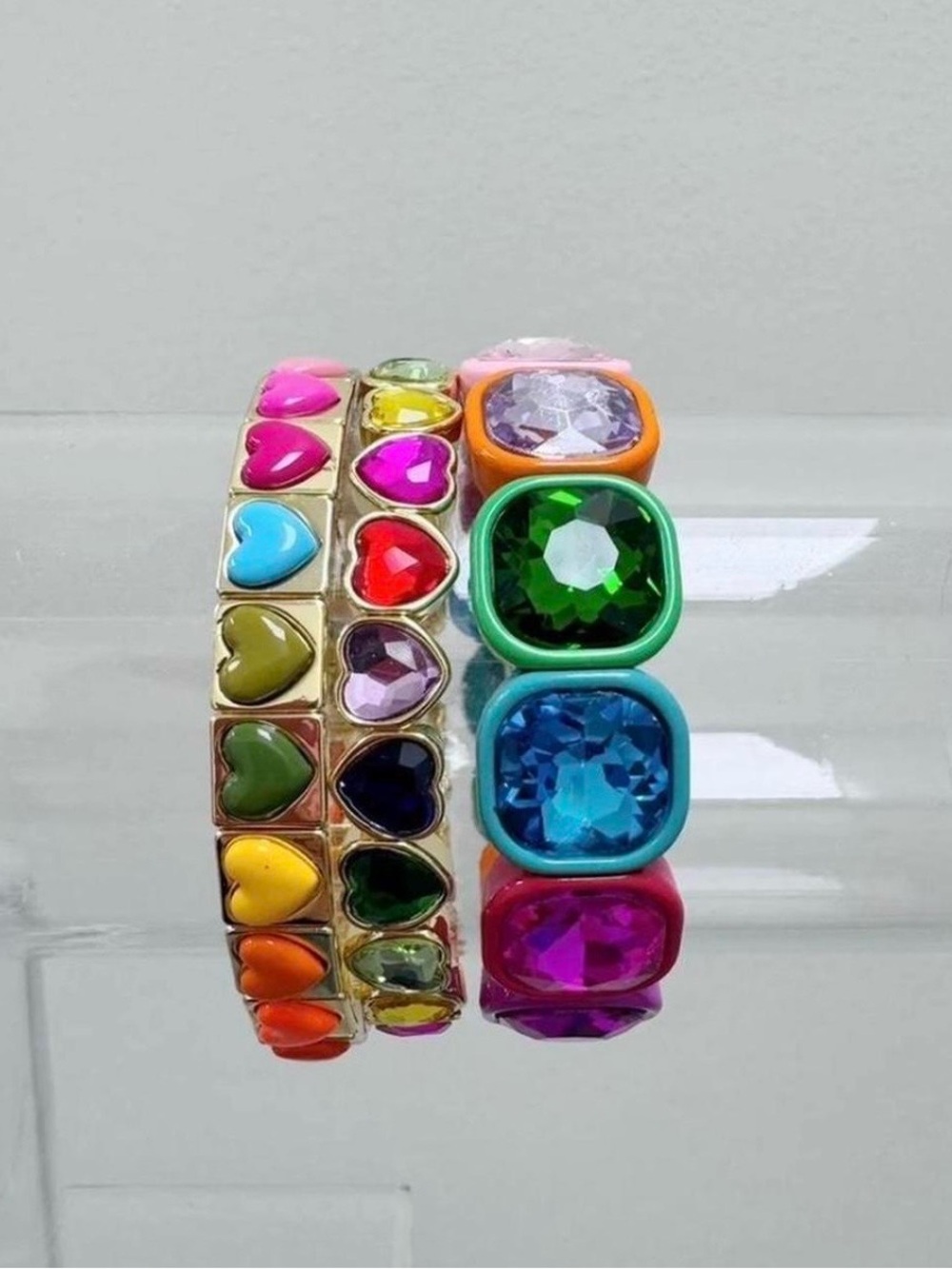 Frankie Rainbow Crystal Gemstone Gem Rhinestone Jeweled Stretch Bracelet 🌈 - Picture 4 of 6